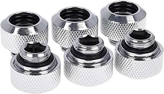 Alt view image 8 of 11 - Alphacool Eiszapfen 13mm HardTube compression fitting G1/4 for plexi- brass tubes (rigid or hard tubes) - knurled - chrome sixpack