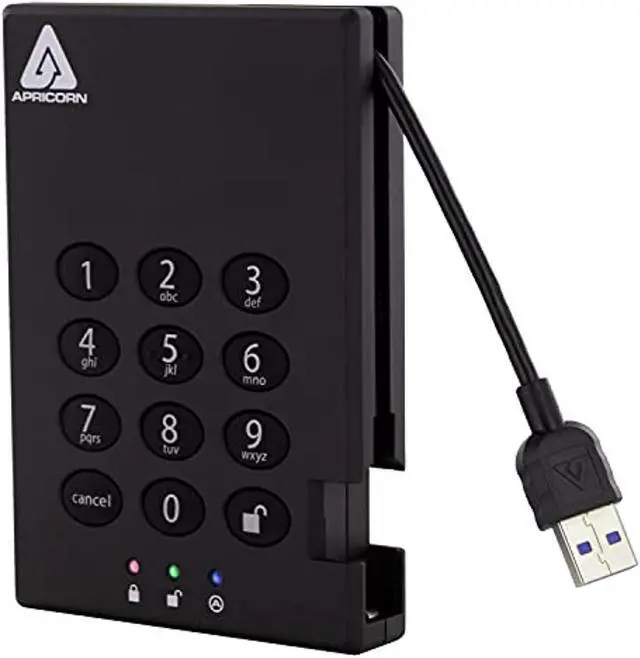 Alt view image 2 of 15 - Apricorn Aegis Padlock 2 TB USB 3.0 256-Bit AES XTS Hardware Encrypted Portable External Hard Drive (A25-3PL256-2000)