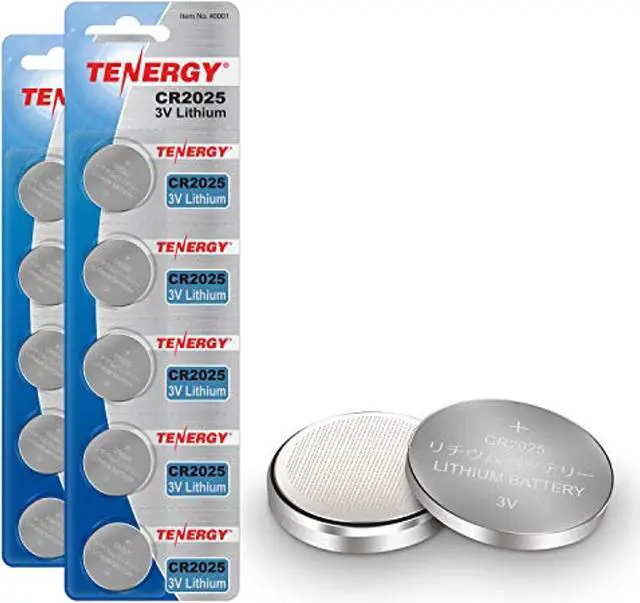 Main image of tenergy cr2025 3v lithium button coin cell batteries, ideal for key fob battery cr2025, watches, calculators, thermometers, glucometers, and more, 10 pack