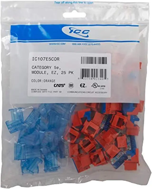 Alt view image 3 of 3 - ICC CAT5JKPK-OR IC107E5COR - 25PK CAT5 JACK - ORANGE