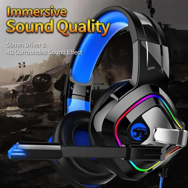 Alt view image 4 of 7 - Obokidlyamor Gaming Headset for PS4 Xbox One PC PS4 Headset with Noise Canceling Microphone, Over-Ear Gaming Headphones with Surround Sound, Soft Earmuff & RGB Light