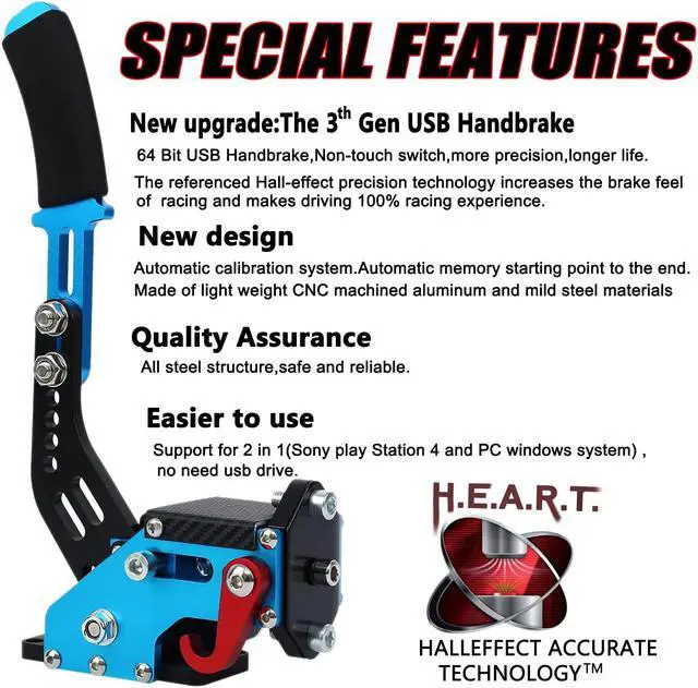 Alt view image 7 of 7 - Obokidlyamor Upgrade USB Handbrake Support T300RS Compatible with PS4 for Simracing Game Sim Rig with Clamp and Suitable for PC Blue