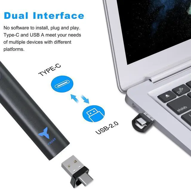 Alt view image 4 of 7 - TIBURN 100 Feet Presentation Clicker USB/USB-C 2 in 1 Slides Clicker for Mac/Win/Computer/Laptop Presentation Pointer