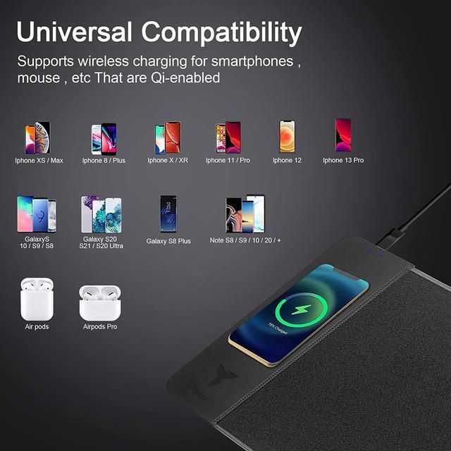 Alt view image 7 of 7 - TIBURN Keyboard Pad - One Size Black - 15W Wireless Charger Gaming Mouse Pad Keyboard Pad, Mouse Pad with Durable Stitched Edges, Non-Slip Rubber Base, Wireless Charging Mat
