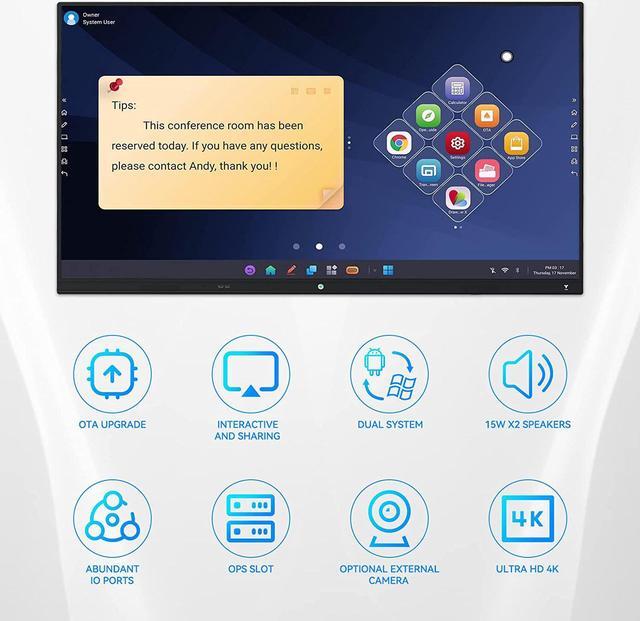 TIBURN 55 Inch Interactive Whiteboard - 4K UHD Smartboard Touchscreen  Display Smart Board Digital Whiteboard Smart Whiteboard | with Conference