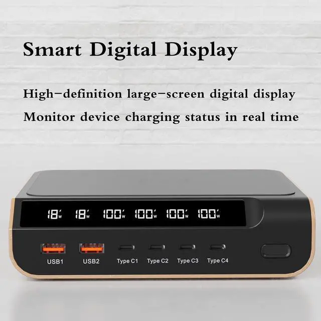 Alt view image 4 of 6 - TIBURN 240W GaN Charger Station Desktop with Digital Display Screen USB C Fast Charging Wireless Charger USB A Charger Power Adapter for iPad Phone Laptop for Office