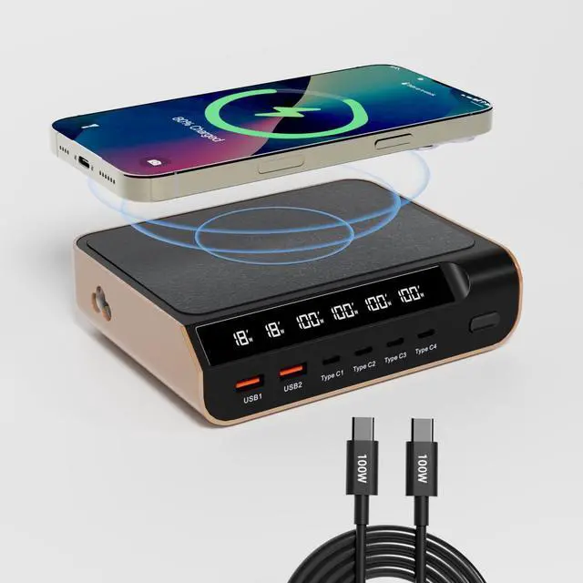 Main image of TIBURN 240W GaN Charger Station Desktop with Digital Display Screen USB C Fast Charging Wireless Charger USB A Charger Power Adapter for iPad Phone Laptop for Office