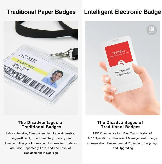Alt view image 3 of 7 - TiBurn E-Ink Smart Badge Holder, Editable Smart ID Badge Holder with Tag, NFC and Bluetooth, E-Paper Screen, Employee Student Badge