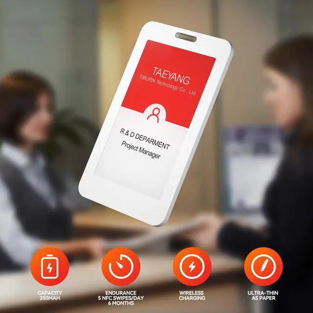 Alt view image 7 of 7 - TiBurn E-Ink Smart Badge Holder, Editable Smart ID Badge Holder with Tag, NFC and Bluetooth, E-Paper Screen, Employee Student Badge