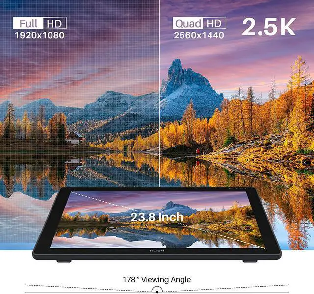Alt view image 2 of 7 - HUION Kamvas 24 Drawing Tablet with Screen QHD Graphic Monitor Pen Display Battery-Free Stylus, 120%s RGB, Come with Glove, Adjustable Stand -23.8 Inch