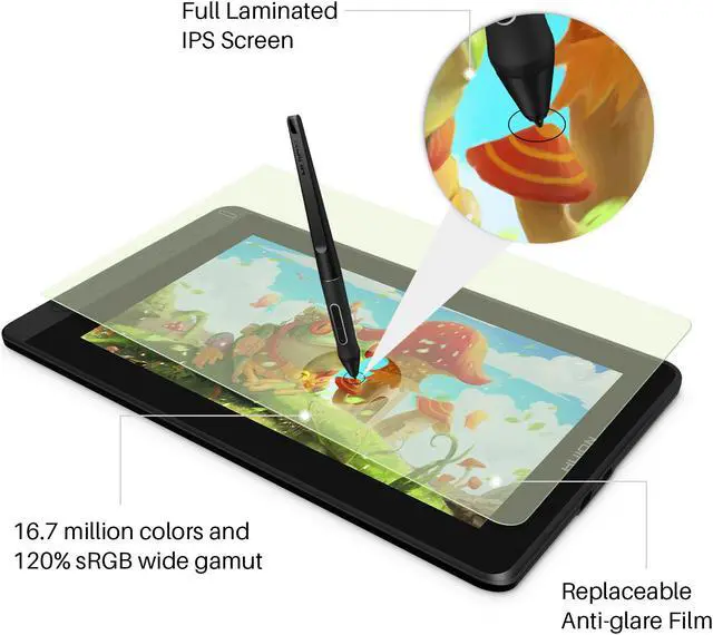 Alt view image 2 of 7 - HUION Kamvas 12 Pen Display Full-Laminated Graphic Drawing Monitor Battery-Free Stylus, Tilt Function 8192 Pen Pressure and 8 Shortcut Keys, 11.6"