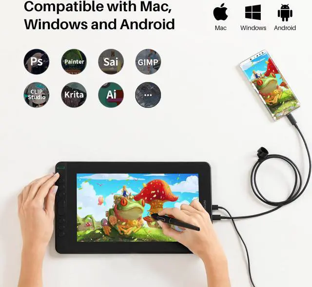 Alt view image 6 of 7 - HUION Kamvas 12 Pen Display Full-Laminated Graphic Drawing Monitor Battery-Free Stylus, Tilt Function 8192 Pen Pressure and 8 Shortcut Keys, 11.6"