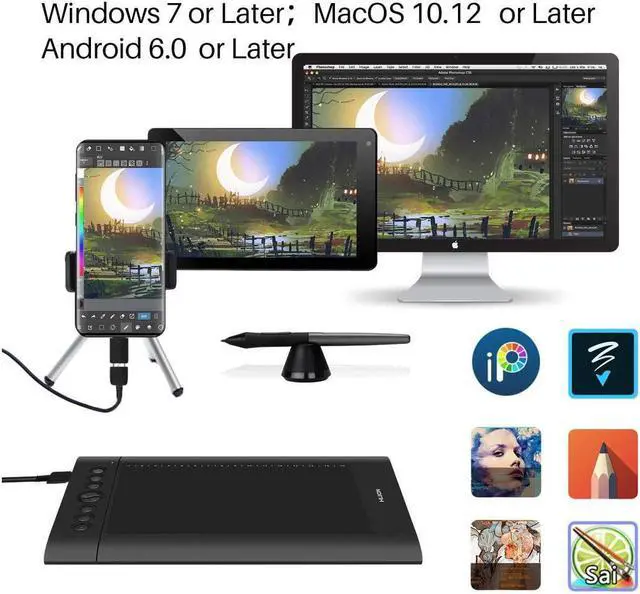 Alt view image 5 of 6 - Huion H610 Pro V2 10x6.25 inch Graphics Tablet Drawing Pen Tablet Battery-free Pen with PW100  8 Programmable Press Keys and 16 Programmable Soft Keys