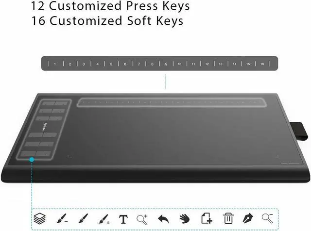 Alt view image 2 of 5 - HUION Inspiroy H1060P OTG 10 x 6.25 inch Graphic Drawing  Pen Tablet 8192 ±60° tilt with battery-free Pen PW100
