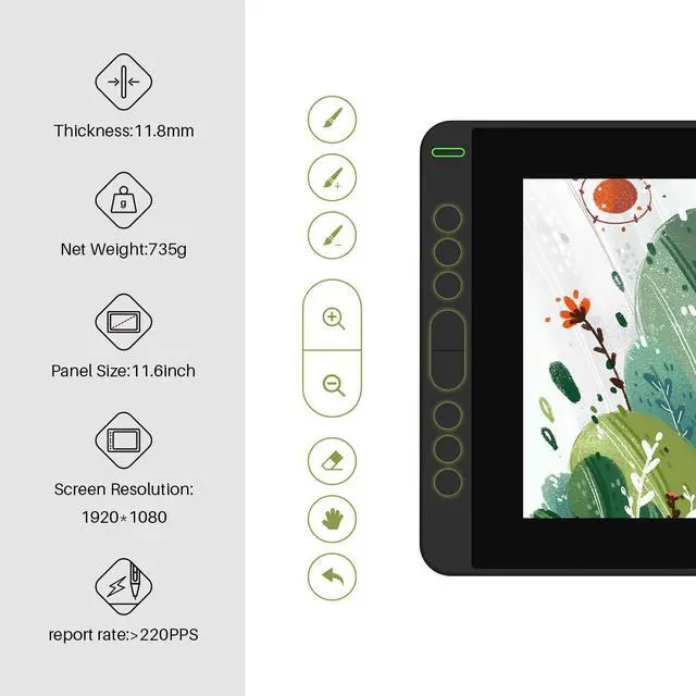 Alt view image 3 of 5 - HUION KAMVAS 12 2021 Graphics Tablet Pen Display Full Laminated Android Support with Stand