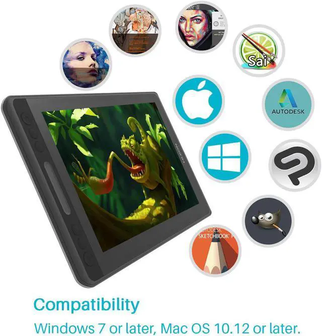 Alt view image 2 of 6 - HUION KAMVAS PRO 12 Graphics Drawing Monitor Tilt +Battery Free stylus +Stand with Touch Bar and 4 Programmable Press Keys