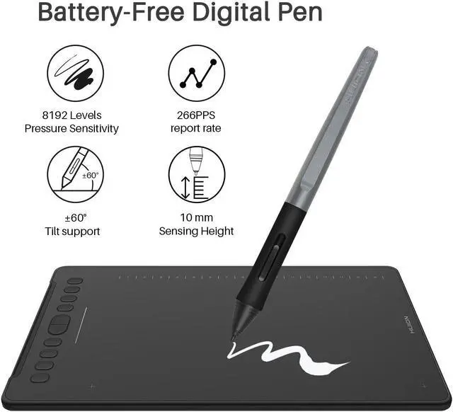 Alt view image 3 of 6 - HUION Inspiroy H1161 Graphics Drawing Tablets, Touch Strip and 8192 Pen Pressure Sketch Tablet with Battery-Free Stylus,10 Shortcut Keys, Compatible with Android, Windows, and Mac