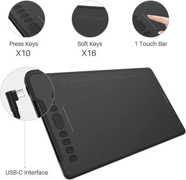 Alt view image 4 of 6 - HUION Inspiroy H1161 Graphics Drawing Tablets, Touch Strip and 8192 Pen Pressure Sketch Tablet with Battery-Free Stylus,10 Shortcut Keys, Compatible with Android, Windows, and Mac