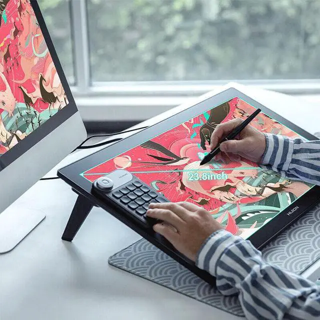 Alt view image 7 of 8 - Huion Kamvs Pro 24(4K) UHD Graphics Drawing Tablet Monitor with Full-Laminated Screen Anti-Glare Glass 140% sRGB and Battery-Free Stylus PW517 with KD100 Wireless Express Key