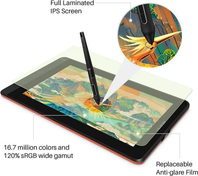 Alt view image 3 of 7 - HUION KAMVAS 12 Drawing Tablet With Full-laminated Screen, 11.6-inch  Graphics Tablet Drawing Monitor for Digital Art, Design, Illustration, Work With Mac, Windows PC, Linux & Android, Orange
