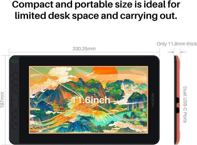 Alt view image 4 of 7 - HUION KAMVAS 12 Drawing Tablet With Full-laminated Screen, 11.6-inch  Graphics Tablet Drawing Monitor for Digital Art, Design, Illustration, Work With Mac, Windows PC, Linux & Android, Orange