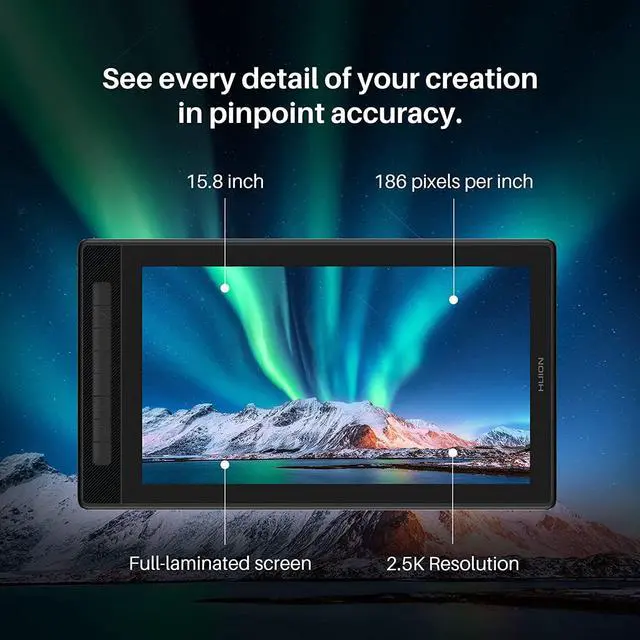 Alt view image 2 of 7 - 2022 HUION KAMVAS Pro 16 2.5K QHD Drawing Tablet with Screen QLED Full-Laminated Graphics Tablet with Battery-Free Pen, 15.6inch Digital Art Tablet Compatible with Mac, PC, Android & Linux