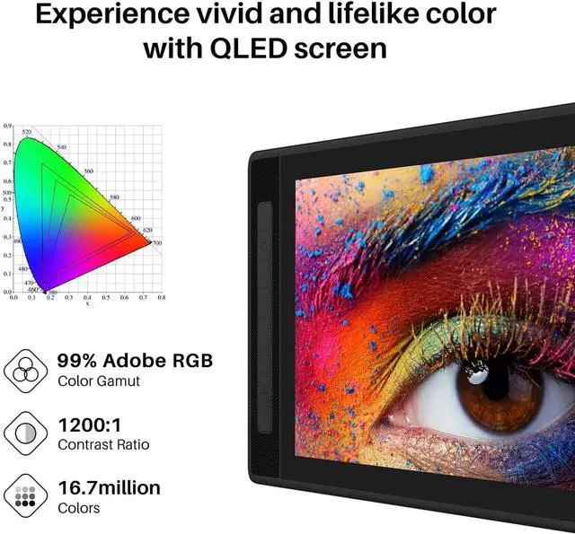 Alt view image 4 of 7 - 2022 HUION KAMVAS Pro 16 2.5K QHD Drawing Tablet with Screen QLED Full-Laminated Graphics Tablet with Battery-Free Pen, 15.6inch Digital Art Tablet Compatible with Mac, PC, Android & Linux