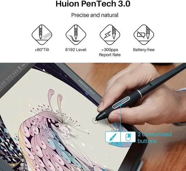 Alt view image 5 of 7 - 2022 HUION KAMVAS Pro 16 2.5K QHD Drawing Tablet with Screen QLED Full-Laminated Graphics Tablet with Battery-Free Pen, 15.6inch Digital Art Tablet Compatible with Mac, PC, Android & Linux