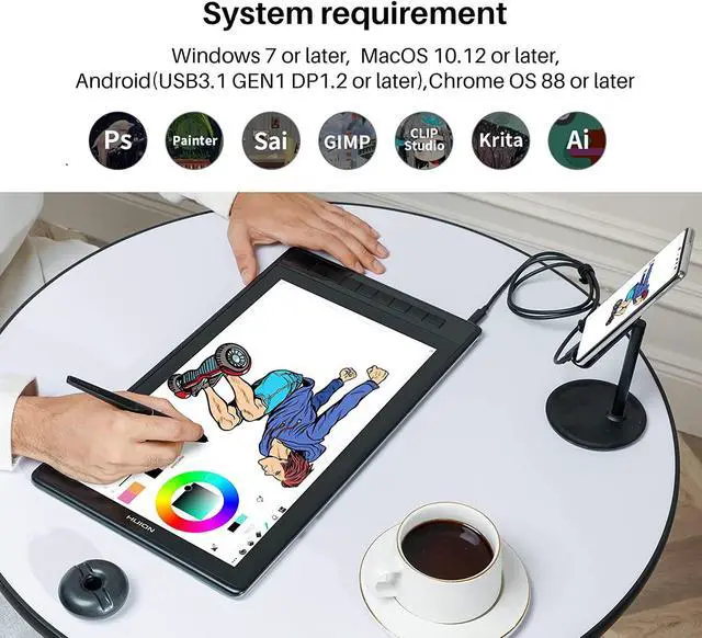 Alt view image 7 of 7 - 2022 HUION KAMVAS Pro 16 2.5K QHD Drawing Tablet with Screen QLED Full-Laminated Graphics Tablet with Battery-Free Pen, 15.6inch Digital Art Tablet Compatible with Mac, PC, Android & Linux