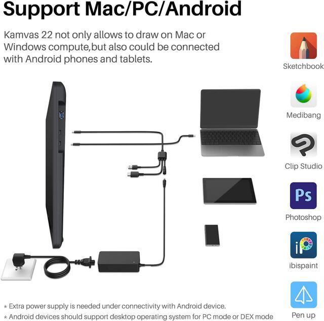 Alt view image 4 of 7 - HUION KAMVAS 22 Graphics Drawing Tablet with Screen 120% sRGB PW517 Battery-Free Stylus Adjustable Stand, 21.5inch Pen Display for Windows PC, Mac, Android
