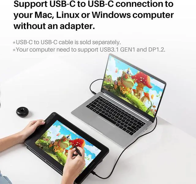 Alt view image 3 of 7 - HUION KAMVAS 12 Drawing Tablet with Full-Laminated Screen USB-C Connection Tilt Support, 11.6-inch Graphics Tablet for Digital Art, Design, Education, Work with Mac, PC & Mobile