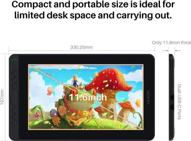 Alt view image 6 of 7 - HUION KAMVAS 12 Drawing Tablet with Full-Laminated Screen USB-C Connection Tilt Support, 11.6-inch Graphics Tablet for Digital Art, Design, Education, Work with Mac, PC & Mobile