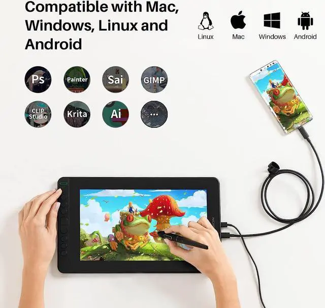 Alt view image 7 of 7 - HUION KAMVAS 12 Drawing Tablet with Full-Laminated Screen USB-C Connection Tilt Support, 11.6-inch Graphics Tablet for Digital Art, Design, Education, Work with Mac, PC & Mobile