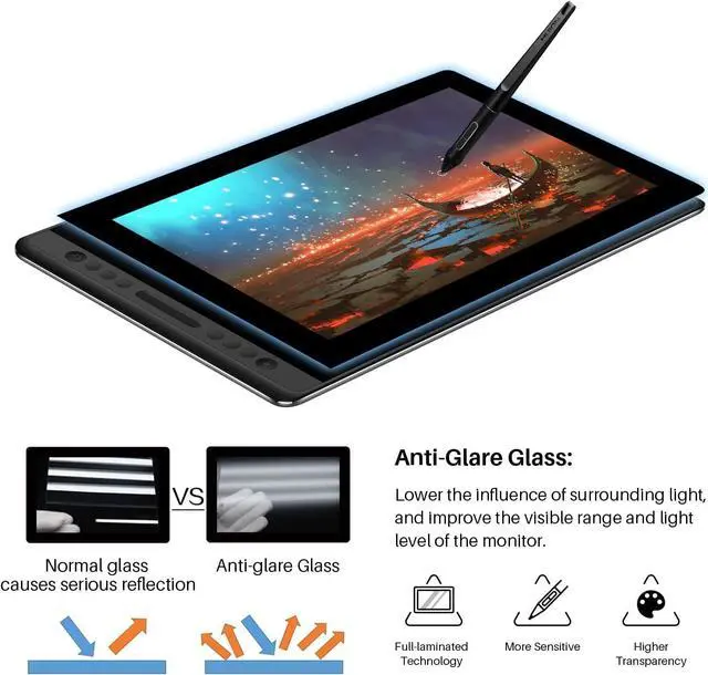Alt view image 2 of 7 - Huion Kamvas Pro 16 Drawing Pen Display with Monitor 15.6 Inch Pen Display Graphic Monitor, Battery-Free Pen with 8192 Levels Pressure, 1 Touch Bar and 6 Express Keys