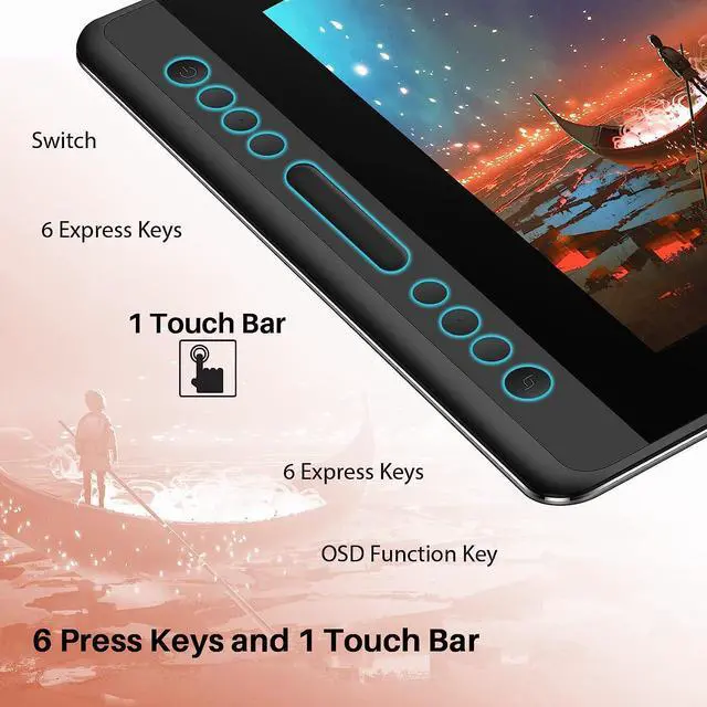 Alt view image 3 of 7 - Huion Kamvas Pro 16 Drawing Pen Display with Monitor 15.6 Inch Pen Display Graphic Monitor, Battery-Free Pen with 8192 Levels Pressure, 1 Touch Bar and 6 Express Keys