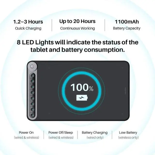 Alt view image 4 of 7 - Huion Inspiroy Dial Q620M Wireless Graphics Drawing Tablet 10 x 6 Inch, 8 Press Keys and Dial Controller, Tilt Function, Android Supported, Ideal Use for Distance Education and Wed Conference