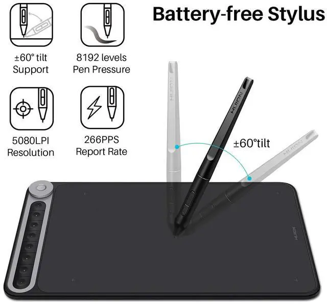 Alt view image 5 of 7 - Huion Inspiroy Dial Q620M Wireless Graphics Drawing Tablet 10 x 6 Inch, 8 Press Keys and Dial Controller, Tilt Function, Android Supported, Ideal Use for Distance Education and Wed Conference