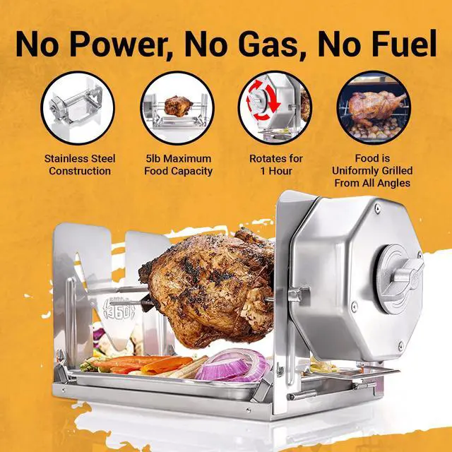 Alt view image 4 of 7 - ROTO-Q 360: The Worlds First Non Electric Self-Rotating Rotisserie. Cordless Rotisserie Kit for Grills, Ovens, Smokers - Gas/Charcoal BBQ - Kamado Joe Big Greenegg