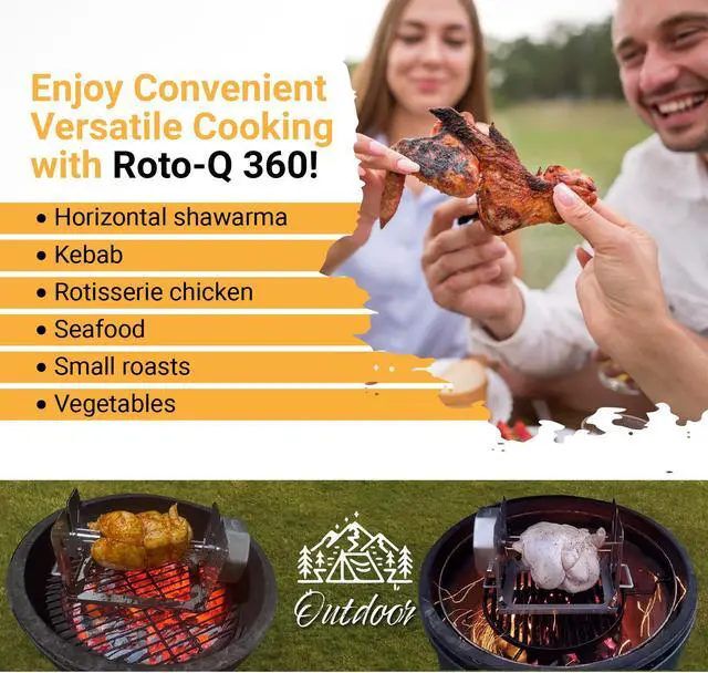 Alt view image 3 of 7 - ROTO-Q 360 Basic Set | Universal BLACK Non-Electric, Cordless Rotisserie for Grills, Ovens & Smokers | Portable Mechanical BBQ Rotisserie Kit