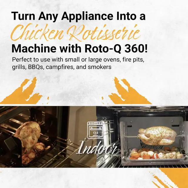 Alt view image 4 of 7 - ROTO-Q 360 Basic Set | Universal BLACK Non-Electric, Cordless Rotisserie for Grills, Ovens & Smokers | Portable Mechanical BBQ Rotisserie Kit