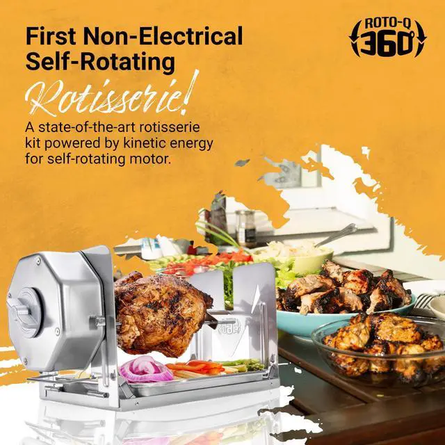 Alt view image 5 of 7 - ROTO-Q 360: The Worlds First Non Electric Self-Rotating Rotisserie. Cordless Rotisserie Kit for Grills, Ovens, Smokers - Gas/Charcoal BBQ - Kamado Joe Big Greenegg