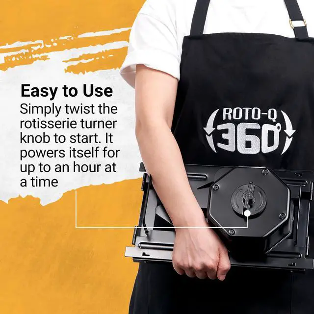 Alt view image 7 of 7 - ROTO-Q 360 Basic Set | Universal BLACK Non-Electric, Cordless Rotisserie for Grills, Ovens & Smokers | Portable Mechanical BBQ Rotisserie Kit