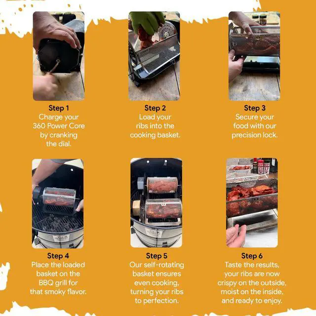 Alt view image 6 of 7 - ROTO-Q 360 Basic Set + Basket Bundle (Stainless Steel) | Universal Non-Electric, Cordless Rotisserie with Round Basket | Portable BBQ Rotisserie Kit for Grills, Ovens & Smokers