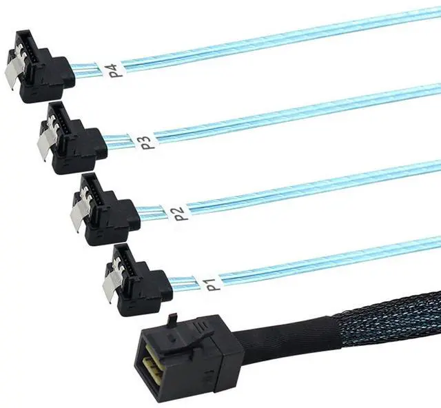Main image of HD Mini SAS (SFF-8643 Host) - 4X SATA 90 Degree (Target) Cable, SFF-8643 to 4X SATA Cable, SFF-8643 for Controller, 4 Sata Connect to Hard Drive  1M , 3.3feet