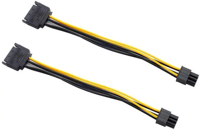 Main image of 15Pin SATA to 6 Pin PCI-Express Video Card Power Adapter Cable, Cable Length 20cm/8inch, 2 Pack