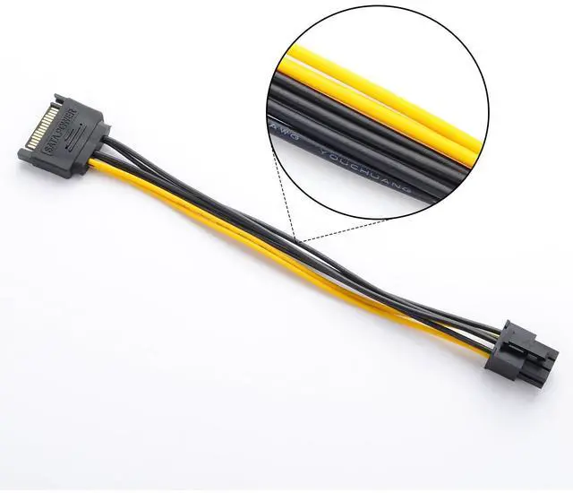 Alt view image 5 of 5 - 15Pin SATA to 6 Pin PCI-Express Video Card Power Adapter Cable, Cable Length 20cm/8inch