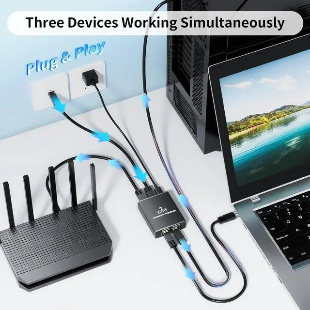 Alt view image 2 of 6 - Ethernet Splitter 1 to 3, ALYYDBG 1000Mbps RJ45 Internet Splitter with USB Power Cable, LAN Splitter Using Cat5/5e/6/7/8 Cable for PC, TV, PS5, Printer etc