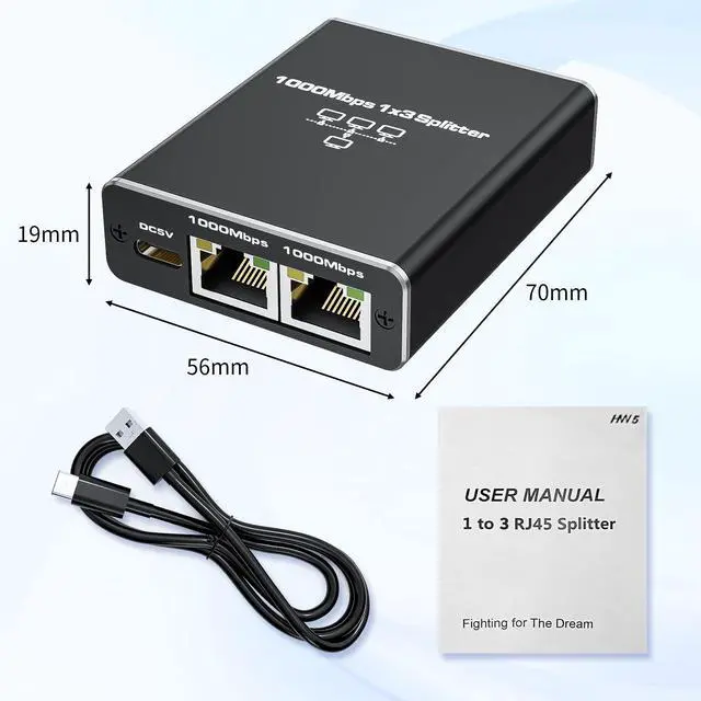 Alt view image 6 of 6 - Ethernet Splitter 1 to 3, ALYYDBG 1000Mbps RJ45 Internet Splitter with USB Power Cable, LAN Splitter Using Cat5/5e/6/7/8 Cable for PC, TV, PS5, Printer etc