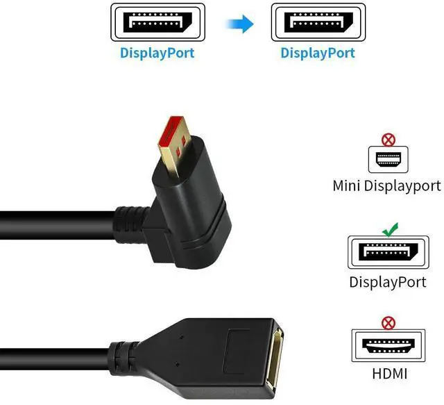 Alt view image 3 of 7 - Vszerda 8K@60Hz 90 Degree Displayport 1.4 Extension Cable, Male to Female Right Angle DP 1.4 Cord Support 8k@60Hz, 4K@144hz 0.3M/1FT