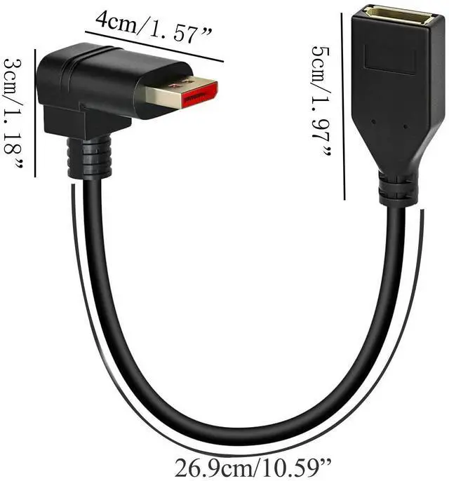 Alt view image 7 of 7 - Vszerda 8K@60Hz 90 Degree Displayport 1.4 Extension Cable, Male to Female Right Angle DP 1.4 Cord Support 8k@60Hz, 4K@144hz 0.3M/1FT